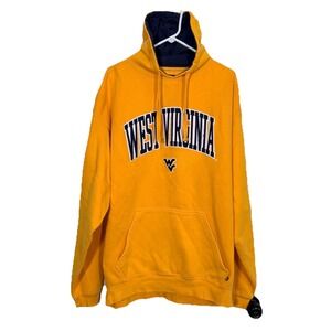 Vintage West Virginia Mountaineers Hoodie 2XL J America Men's Yellow‎ Sweatshirt